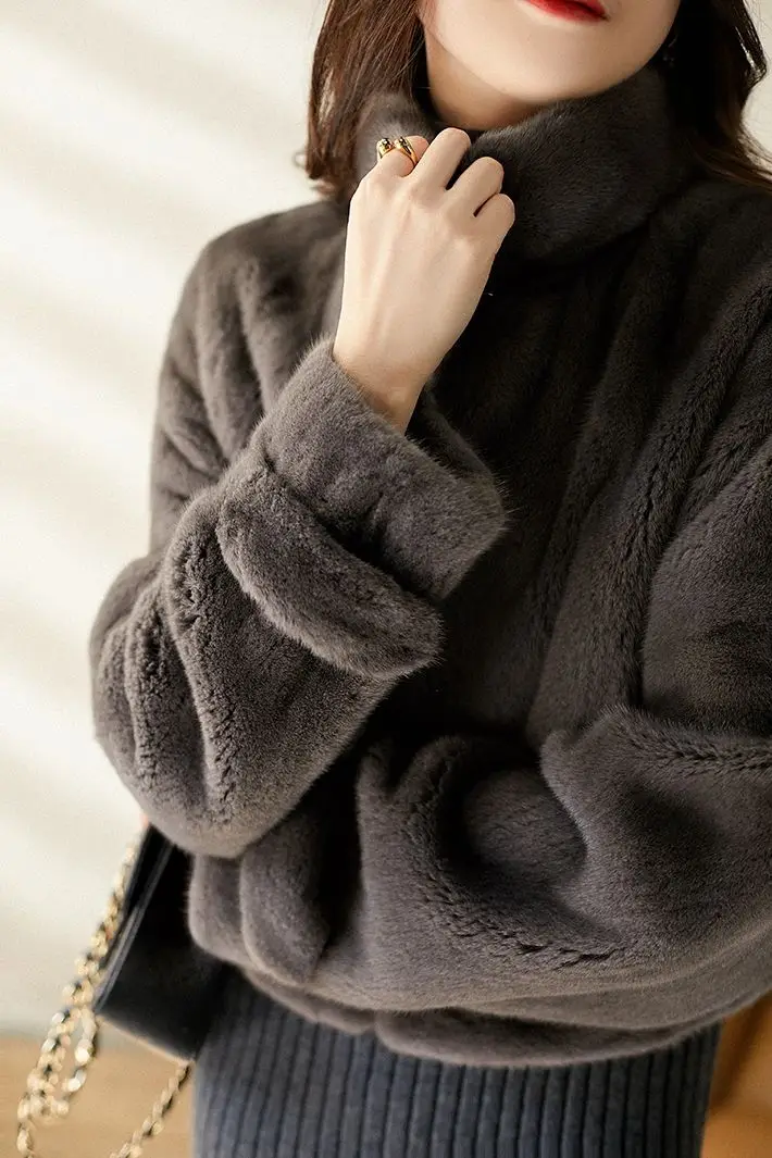 2022 winter new Korean design sense stand collar imitation mink casual short coat women  winter clothes women  Cashmere
