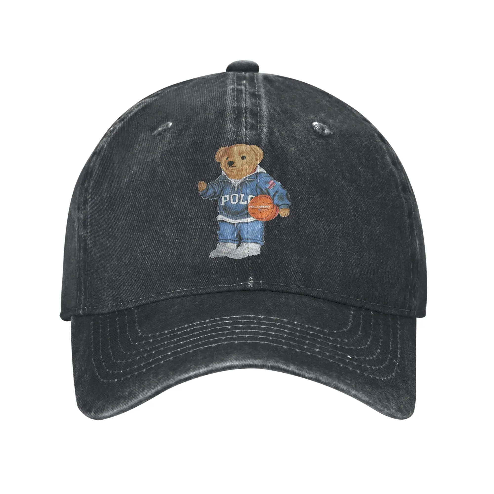 Фото Персонализированная джинсовая бейсболка Polo Basket из выстиранного хлопка с регулируемой застежкой Polo Bears №1
