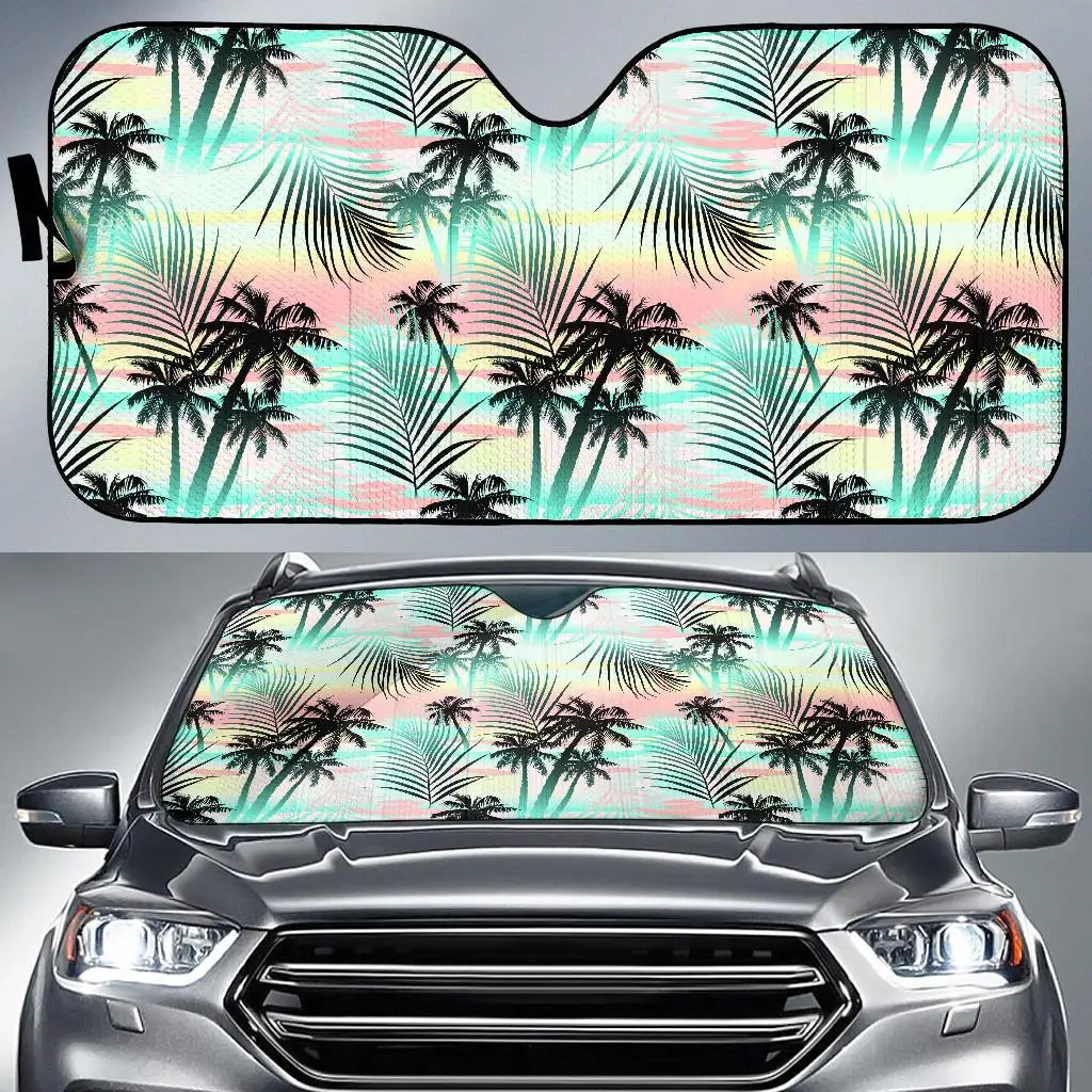 

Pastel Palm Tree Pattern Print Car Sun Shade