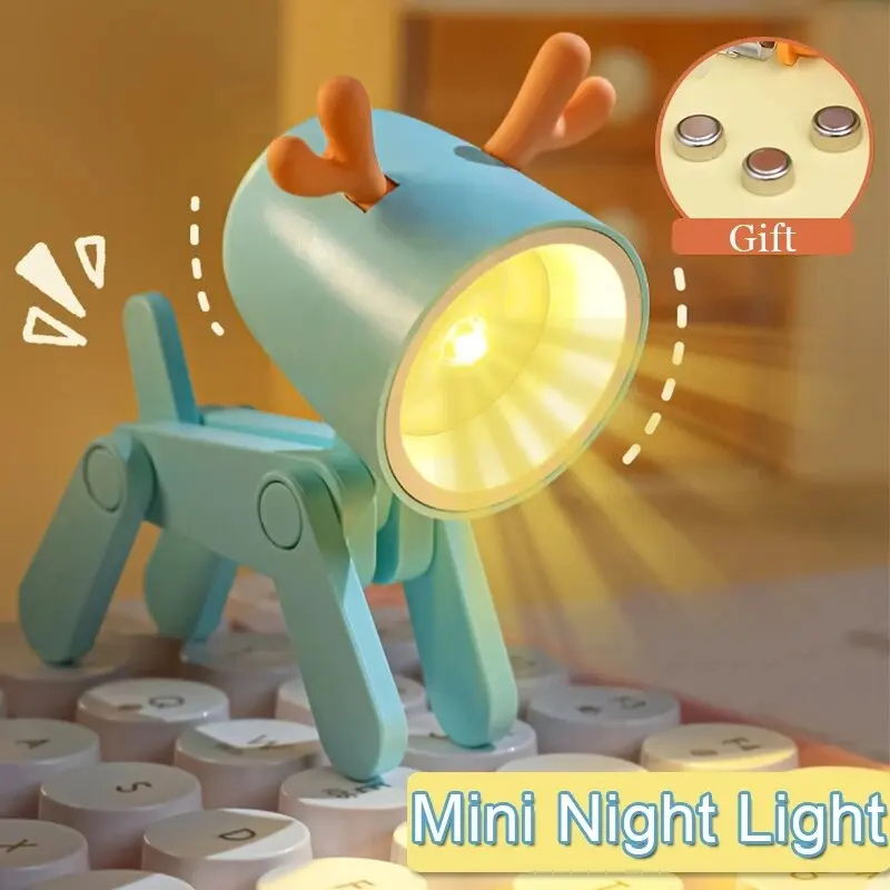 

LED Cute Pet Night Light Mini Kawaii Cartoon Dog Deer Folding Table Lamp for Kids Room Bedside Light Bedroom Living Room Decor