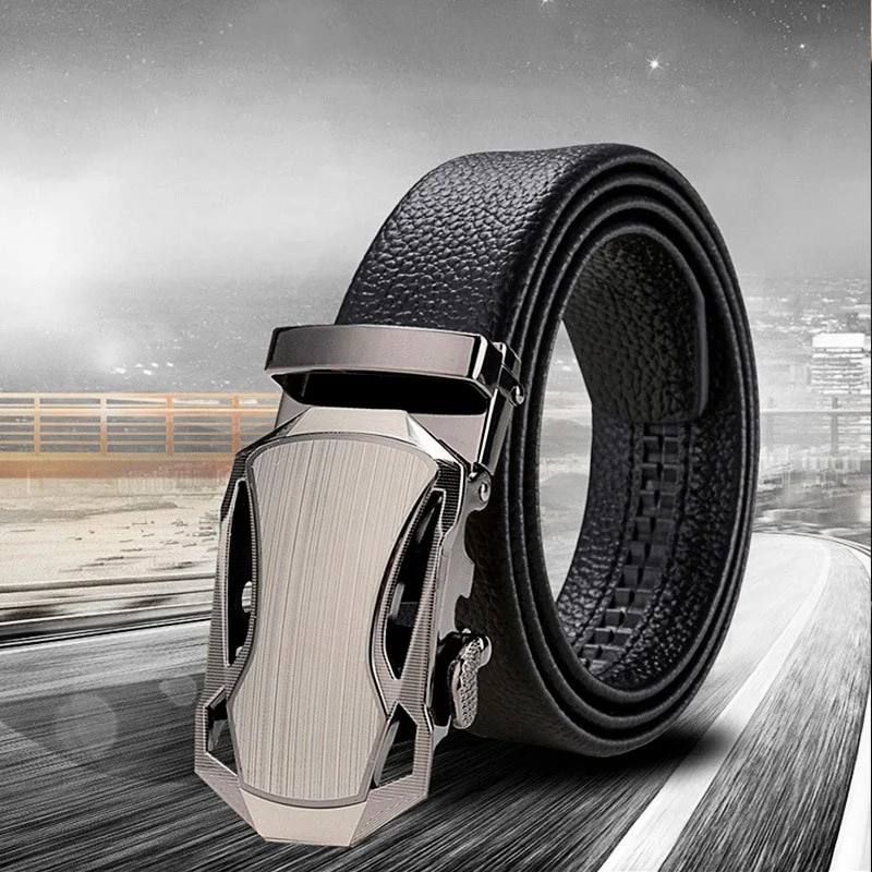 1pcs Business Belt Sports Car Style High Quality Faux Leather With Lych Pattern Trouser Belt