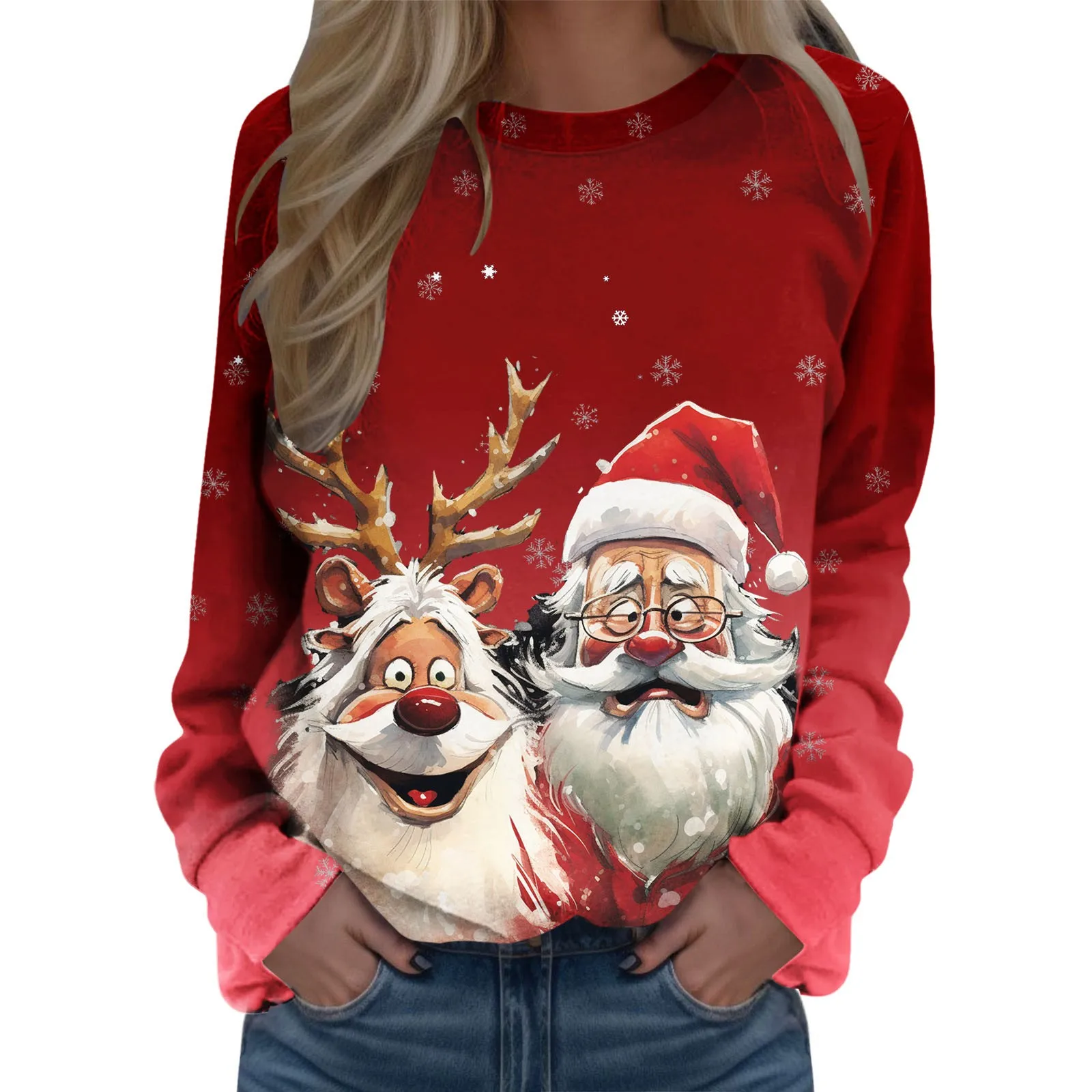 

Рождественская Толстовка с капюшоном, пуловеры с рисунком Санта-Клауса и лося, осенняя Женская индивидуальная одежда, Рождественский Повседневный свитшот для женщин