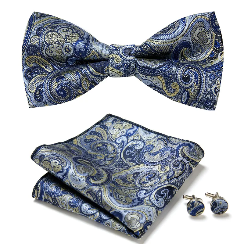 

New Paisley Bow Tie for men Wedding Bowtie Handkerchief Cufflink Set Noeud Papillon 100% Silk Pajaritas Cravat Female Male