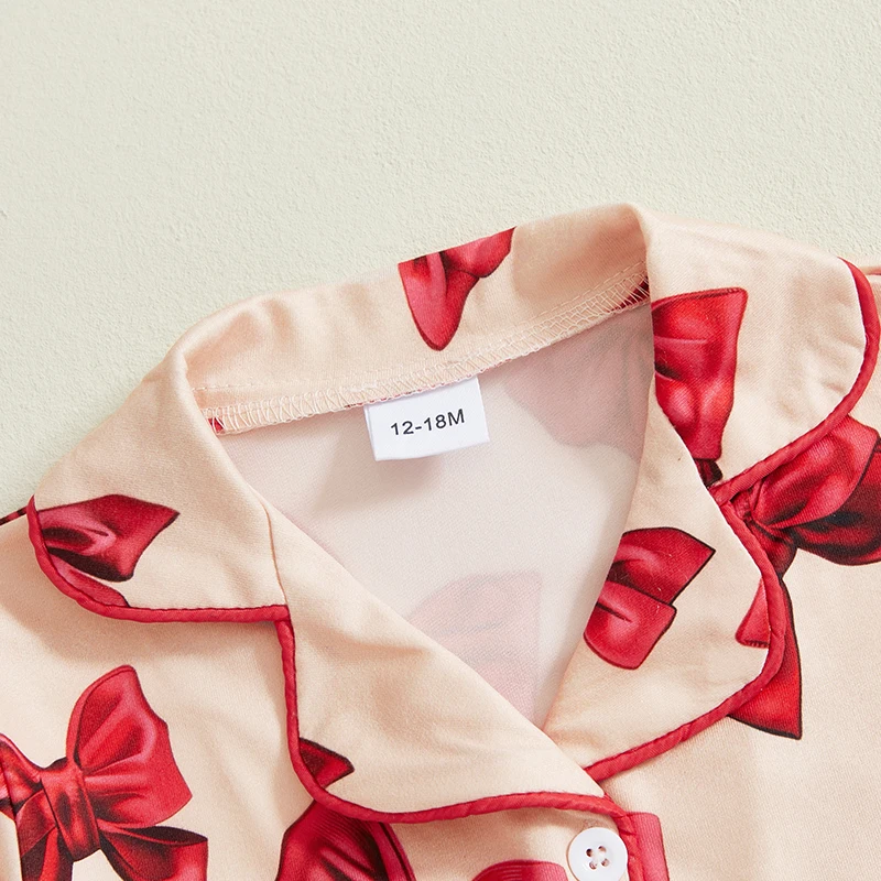 Пижамные комплекты с бантом для маленьких девочек топы на пуговицах длинными