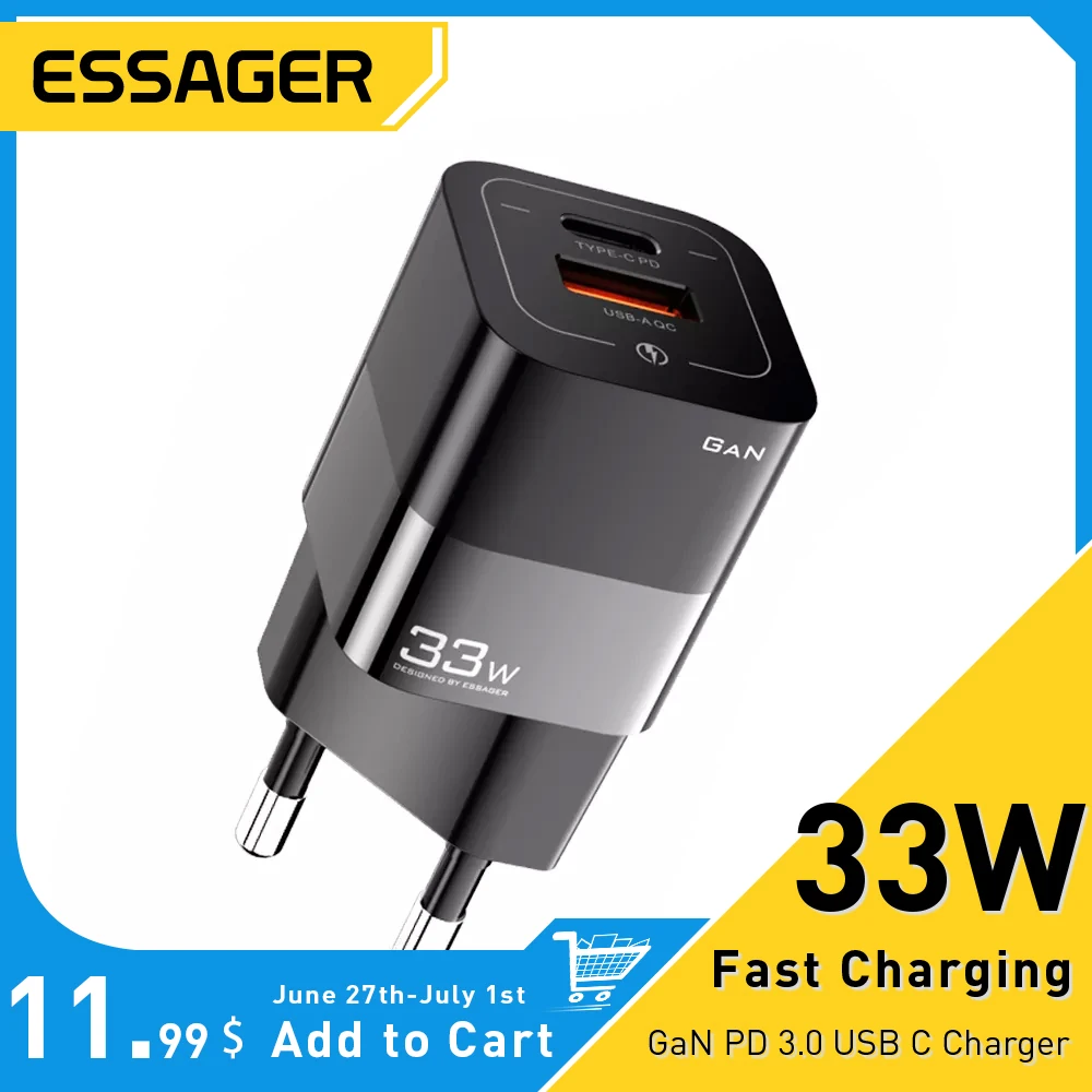 

Essager 33W USB C Charger GaN PD 3.0 Fast Charging For iPhone 13 Pro Max 12 11 Type C Portable Phone Charger For Xiaomi Samsung