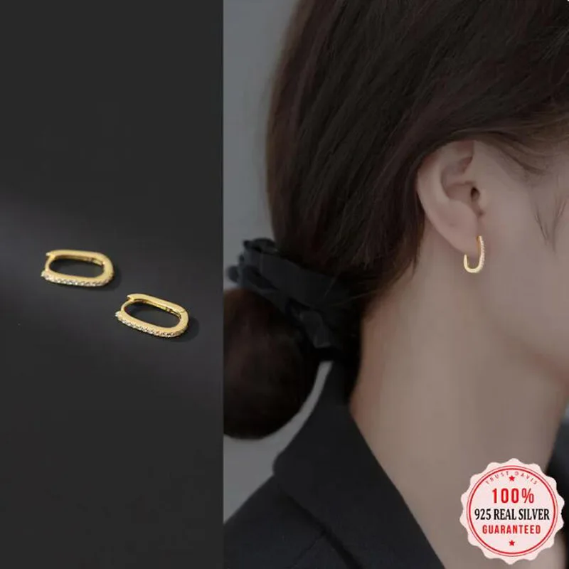 Настоящее серебро 925 пробы модные милые серьги-кольца INS с эллипсом и фианитом для