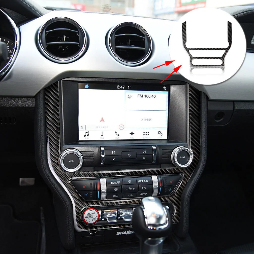 

For Ford Mustang 2015-2019 Carbon Fiber Console CD Panel Decoration Cover Trim Air Conditioner Control Frame Car Accessories