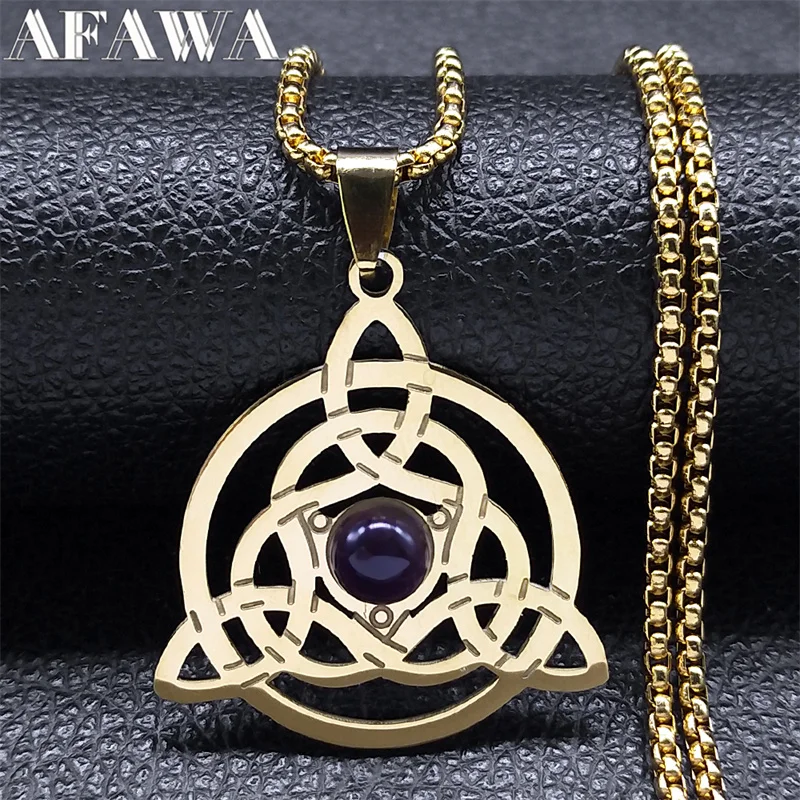 

Triquetra Knot Amulet Necklaces for Women Men Silver Color Stainless Steel Religious Irish Circle Trinity Necklace Jewelry N8057