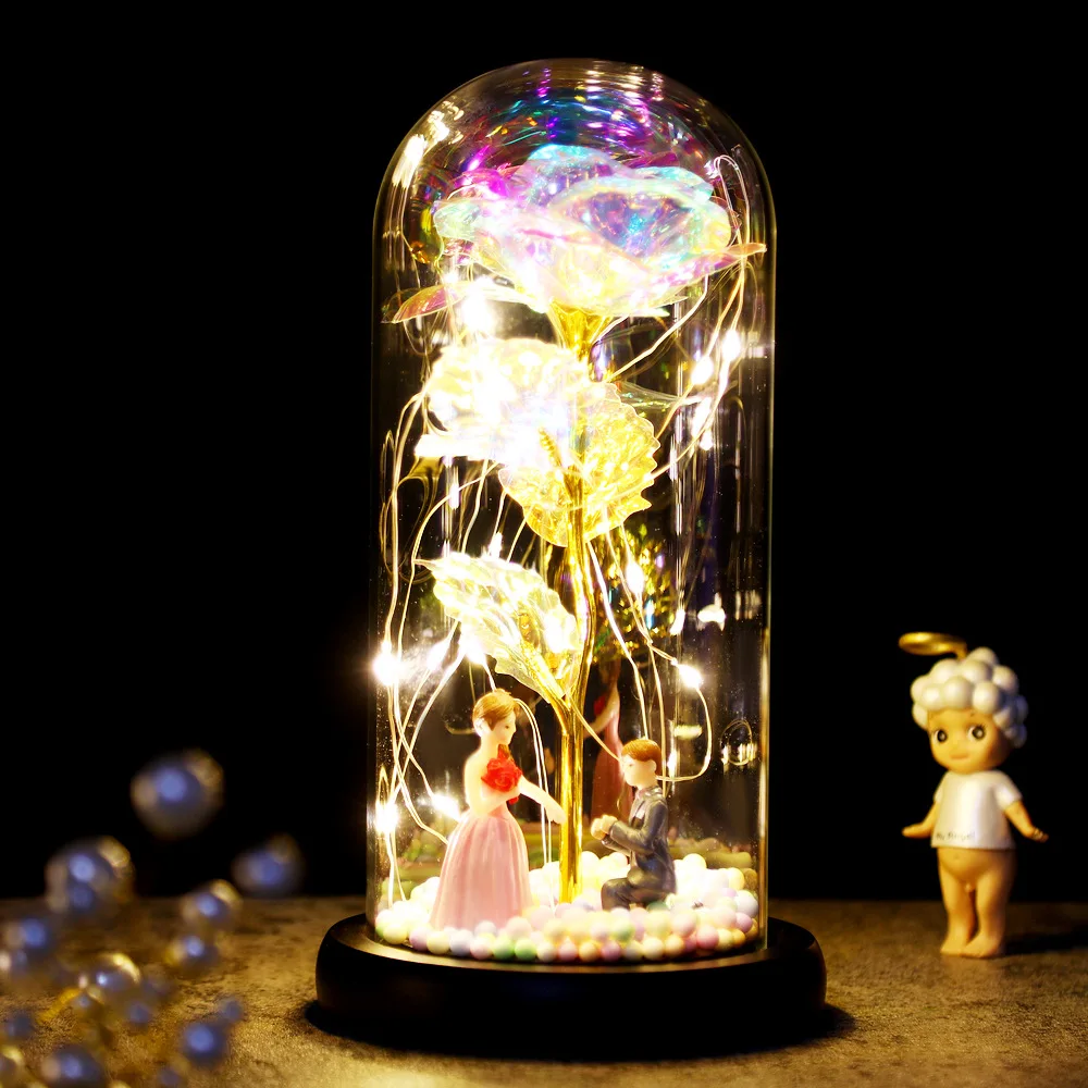 Цветок Красавица и чудовище светодиодная вечная роза в фотообои для декора