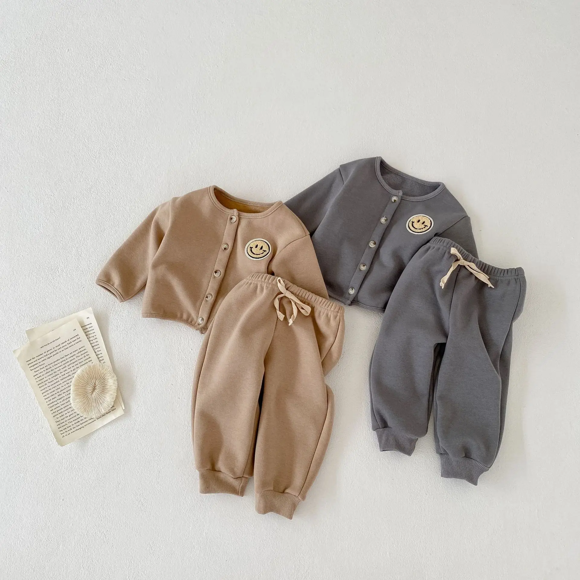 

Winter Warm Baby Clothes Baby Boy and Girl Fleece Thick Smile Print Cotton Coat + Pants 2Pcs Kids Clothes Set