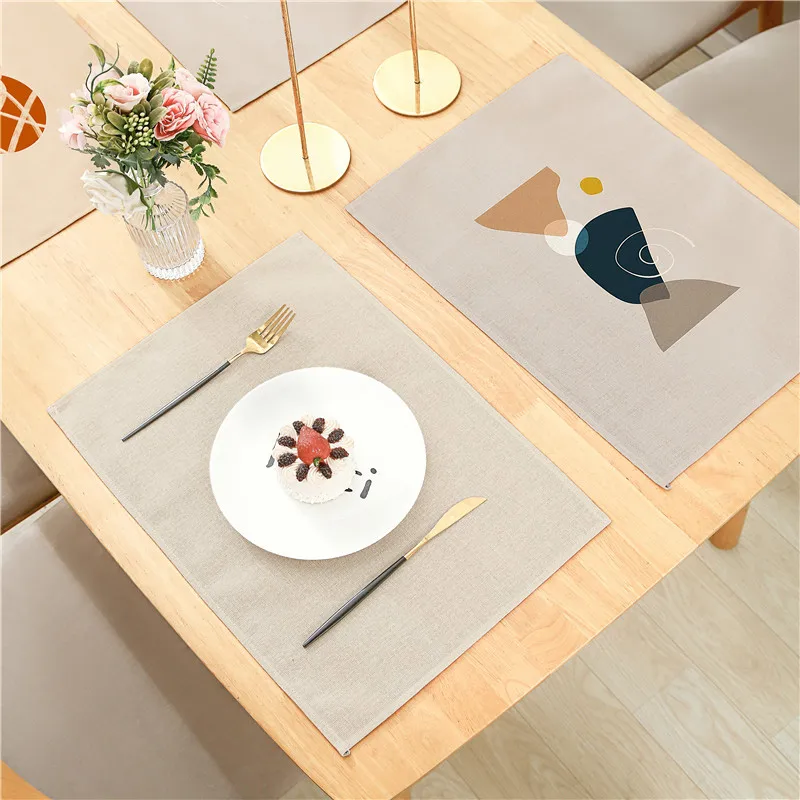 

Small Brown Geometric Leaves Linen Placemat Meal Cushion 32x42cm For Dining Room Kitchen Living Room