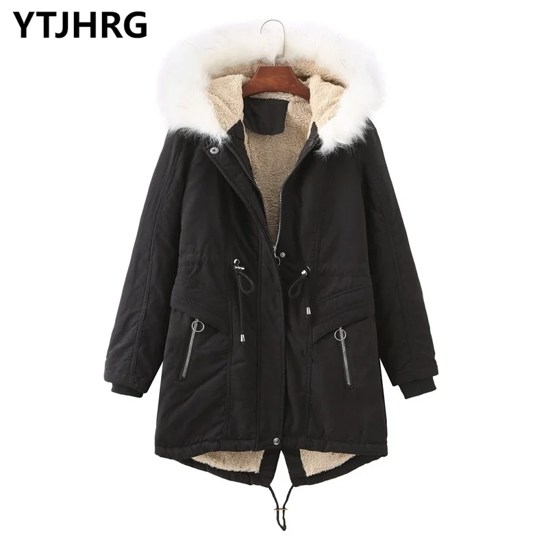 

Parkas Female Clothing Fur Collar Coats Woman Winter Fleece Jackets 2022 New Warm Zipper Thick Autumn Windproof Fashion Hooded