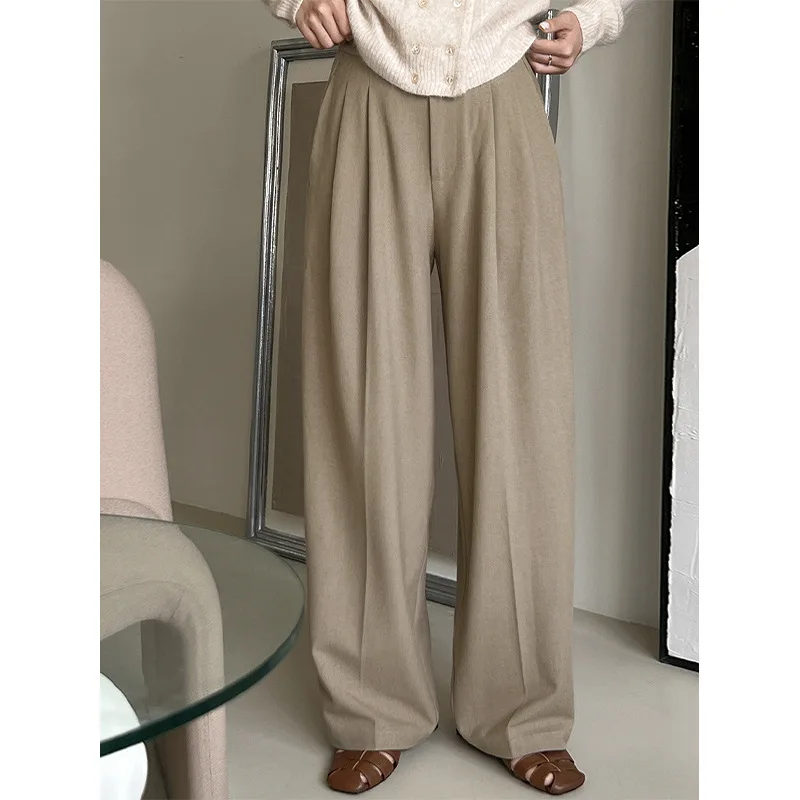 Casual Pants Womens 2022 Autumn New High Waist Loose Wide Leg Woollen Straight Tube Pants Fashion Women Pants