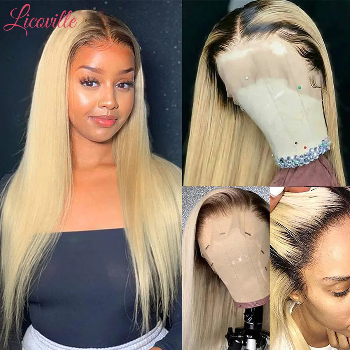 Ombre Blonde Smooth Wig Brazilian Human Hair Sale Body Wave Lace Frontal 1B 613 Pixie Cut Glueless Front Full Wigs Water Waves