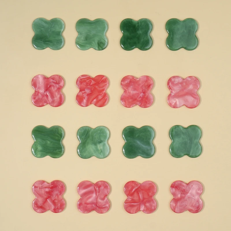 

10pcs 25X25mm Green Red Four-leaf Clover Spacer Bead for DIY Jewelry Making Acrylic Earring Necklace Keychain Findings No Hole
