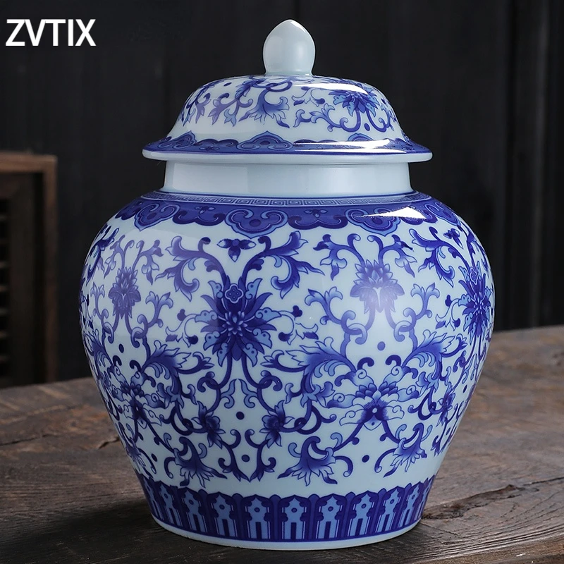 Hermetic Ceramic Pot Retro Blue And White Jars For Spices Creative Home Storage With Lid For Decor Of Coffee Table Living Room
