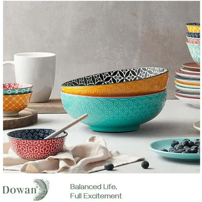 

Vibrant Colorful 9.6 Inch 70 oz Big Salad Bowl and Pasta Bowl Set of 2 - Serve Delicious Food and Dish Up Style!