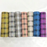 xht plaid printed holographic super shiny pu faux leather knitted backing for shoebagbelthair bowearring30135cm