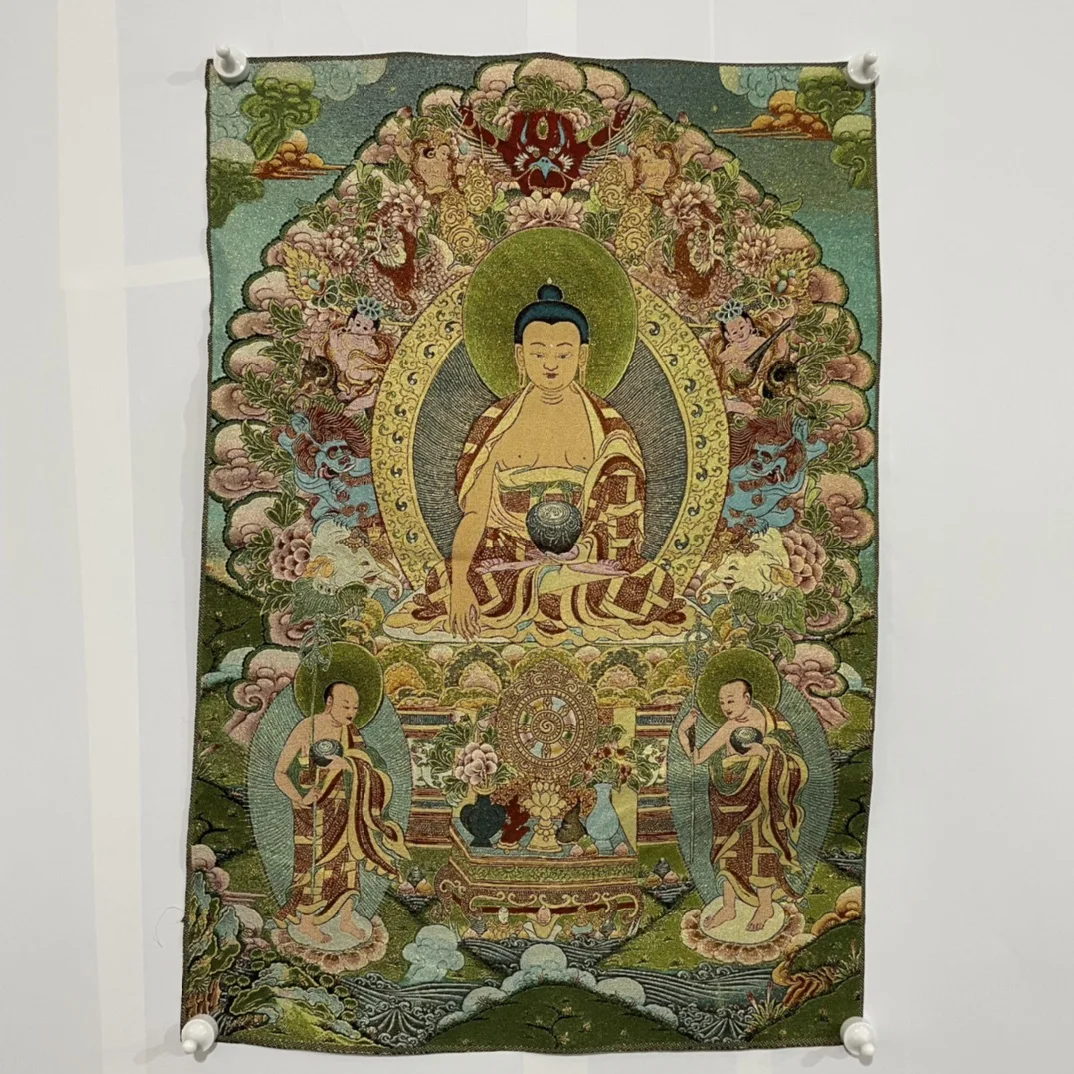 

China Embroidery Silk Thangka Fengshui Wealth" Bodhisattva Buddha " Painting Mural Handicraft Household Decoration#40