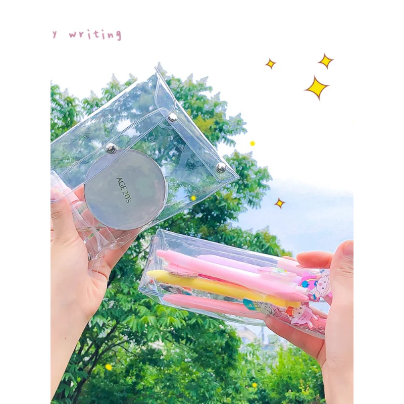 

Transparent INS style stationery storage pen bag Simple waterproof PP cosmetic decoration storage bag mini coin purse