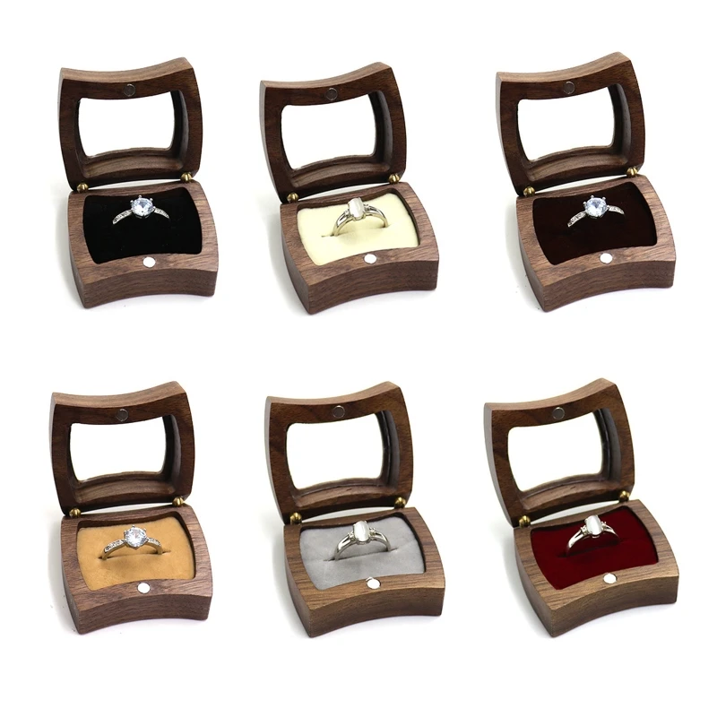 

Магнитная деревянная коробка для обручального кольца, держатель для орехового ореха, коробка для хранения для обручального кольца, помолвк...