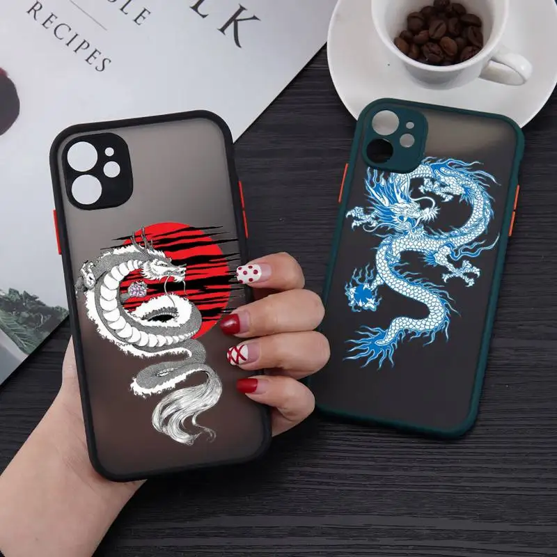 

luxury dragon Cool Phone Case Black Green Color Matte Transparent For iPhone 13 12 11 Mini Pro Max X XR XS 7 8 Plus