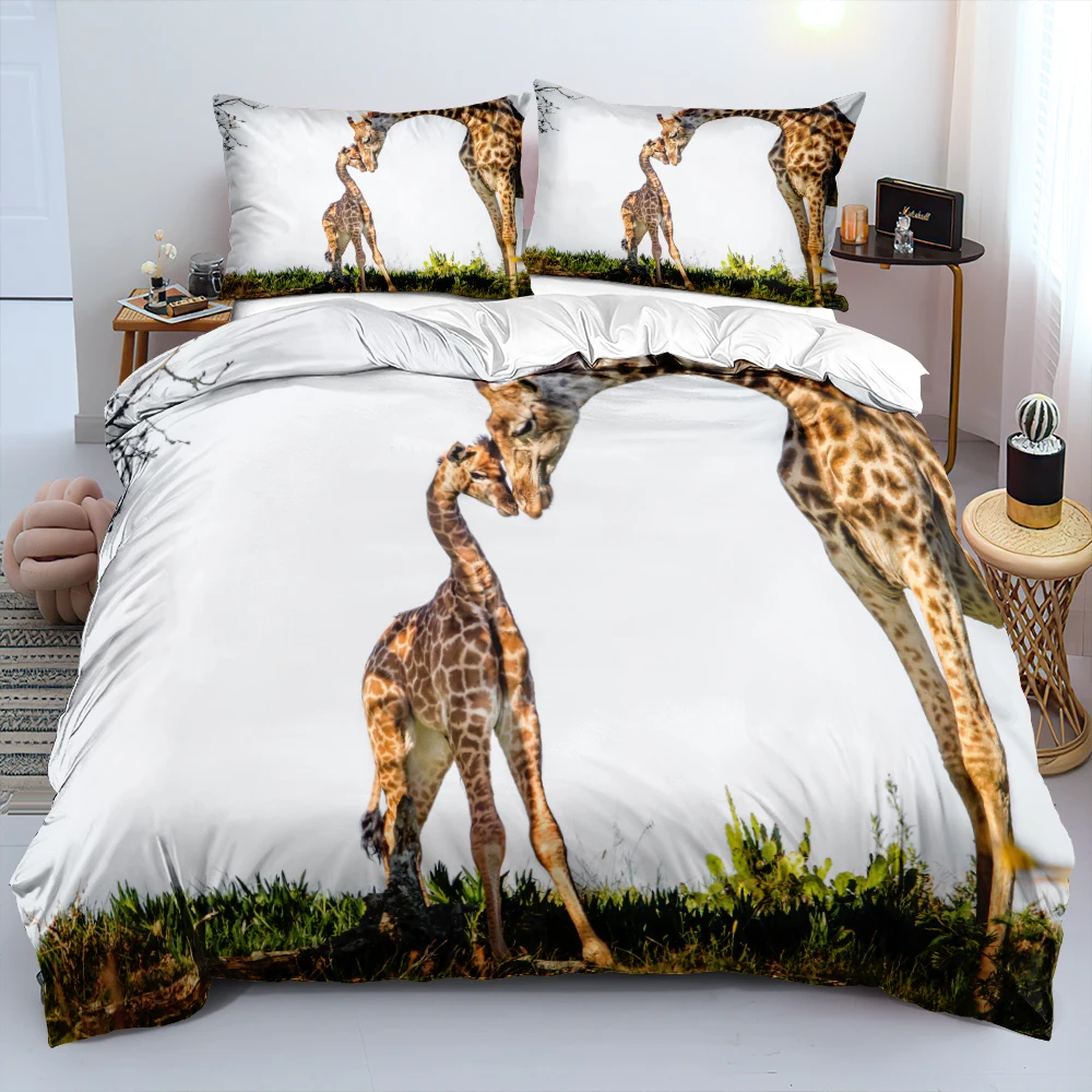 

Hot Sale Baby Giraffe Duvet Cover Set White Quilt Cover Pillowcases Single Double Queen King Sizes Soft Bedclothes For Bedroom