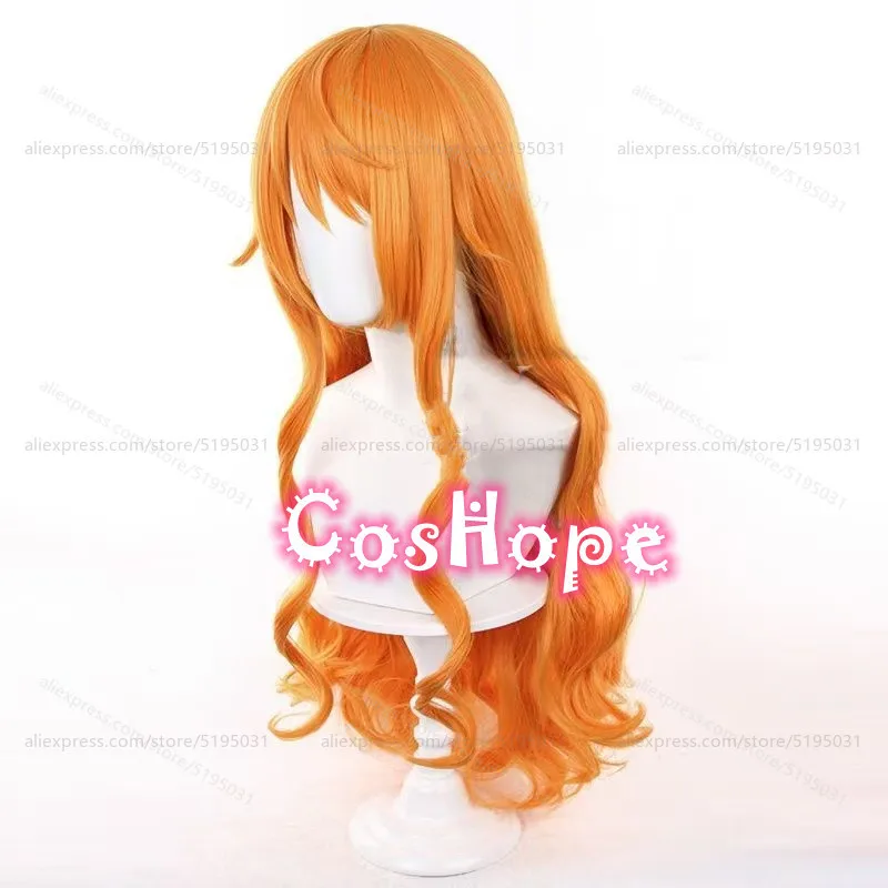 Фото Nami Cosplay Wig 75cm Long Curly Wave Orange Wig Cosplay Anime Cosplay Wigs Heat Resistant Synthetic Wigs Halloween №4