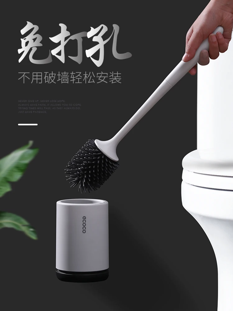 Туалетная щетка без остаточных бактерий с длинной ручкой, мягкими силиконовыми щетинками и компактным набором для чистки.