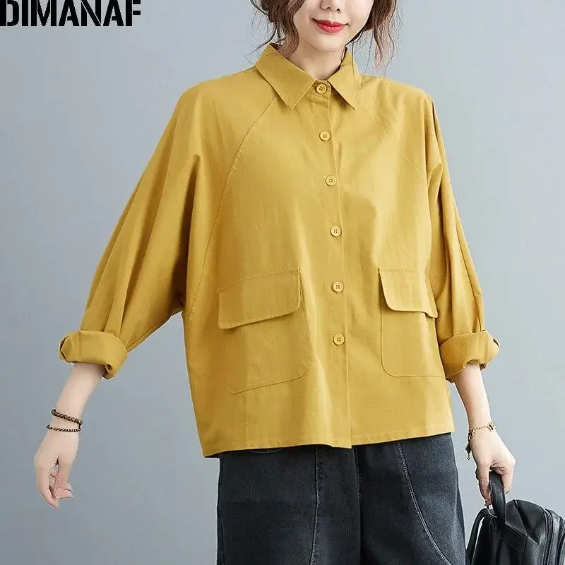 Женская Повседневная рубашка DIMANAF винтажный Топ оверсайз с длинным рукавом и