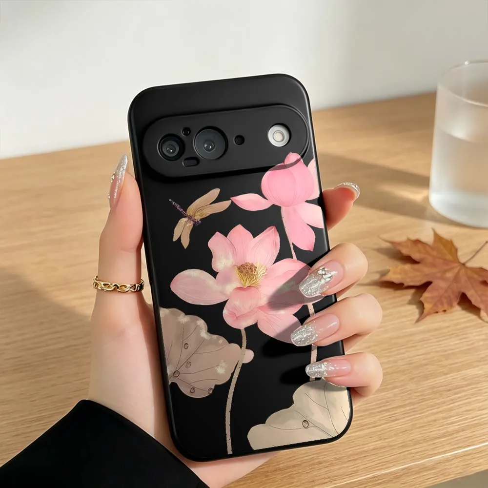 Чехол для телефона с узором в виде облаков и цветов для Google Pixel 10, 10A, 9, 8, 7, 9a, 8A, 7a, 6a, XL, Pro, 5G, черный (art.: 3920dc7fe4261) - 3920dc7fe4261