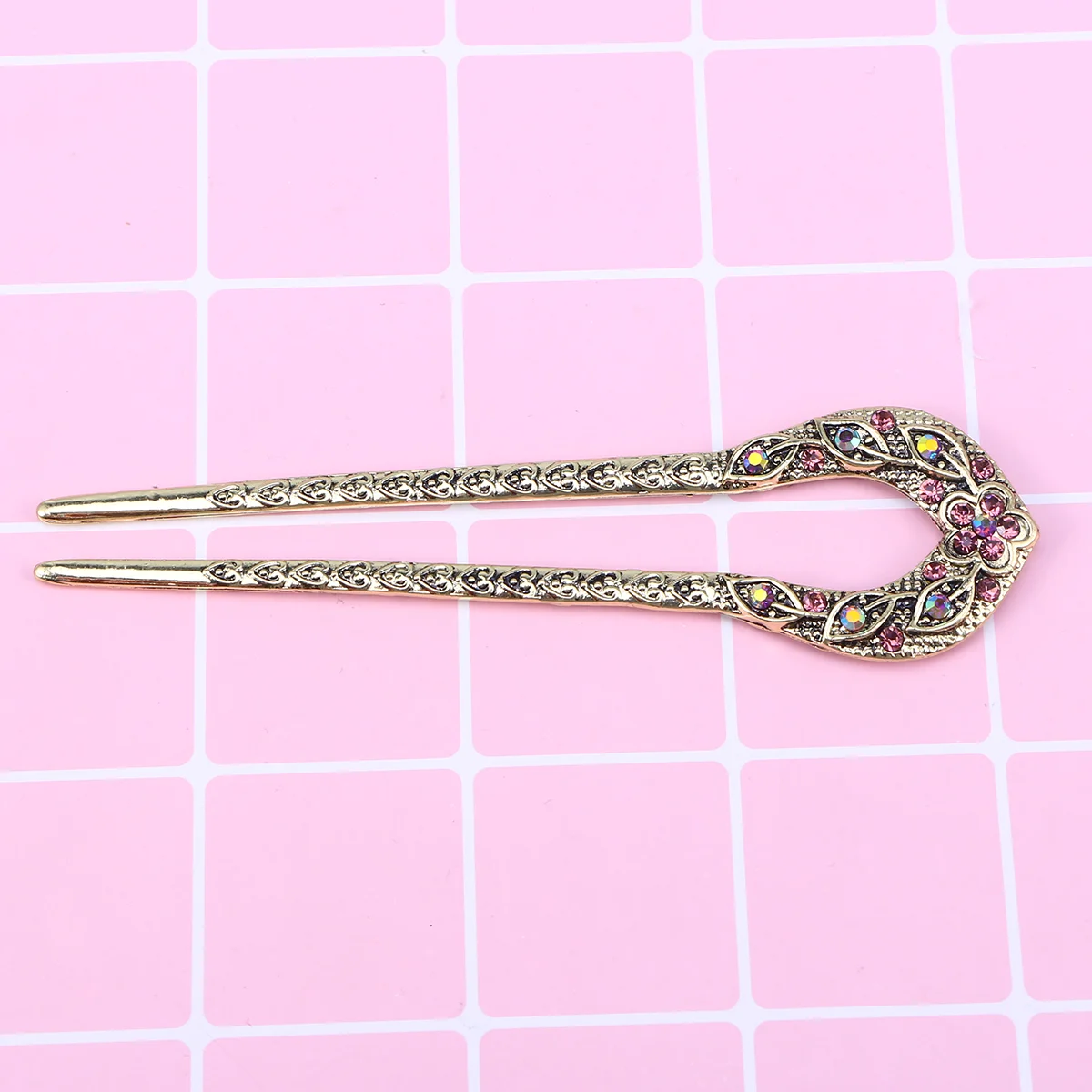

Crystal Hair Accessories U Shaped Pin Clip Double Prong Hairpin Cheongsam Chignon Purple Miss