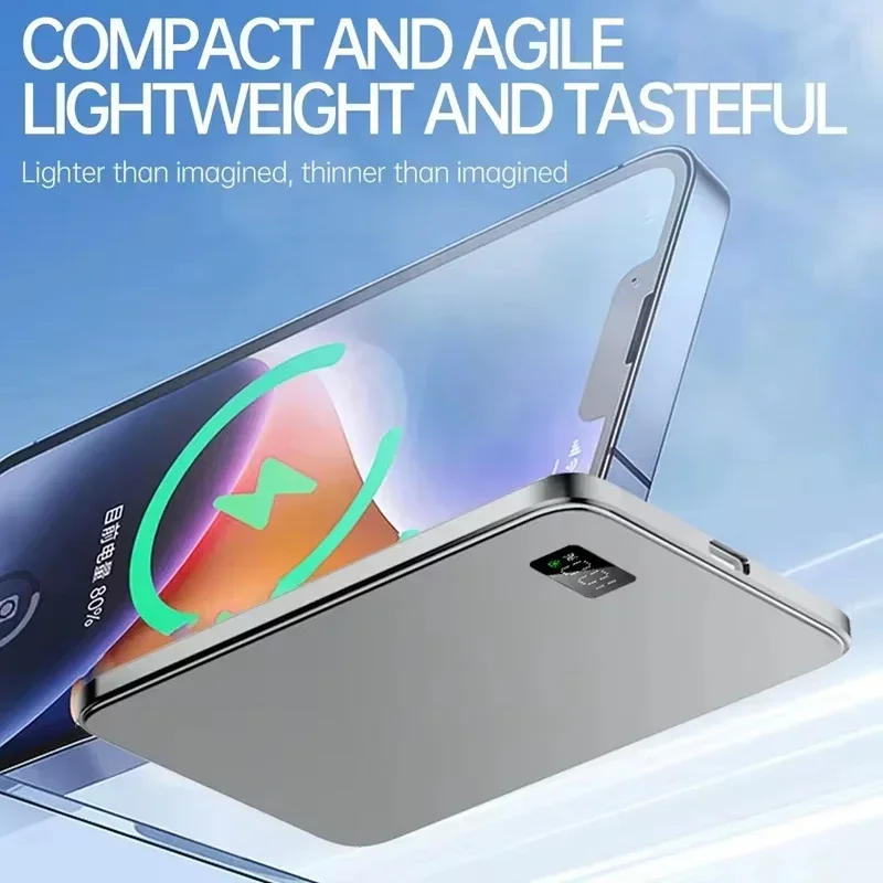 Фото Сертифицированный Lenovo 3C ультратонкий магнитный беспроводной внешний аккумулятор MagSafe на 500000 мАч с быстрой зарядкой и цифровым дисплеем №4