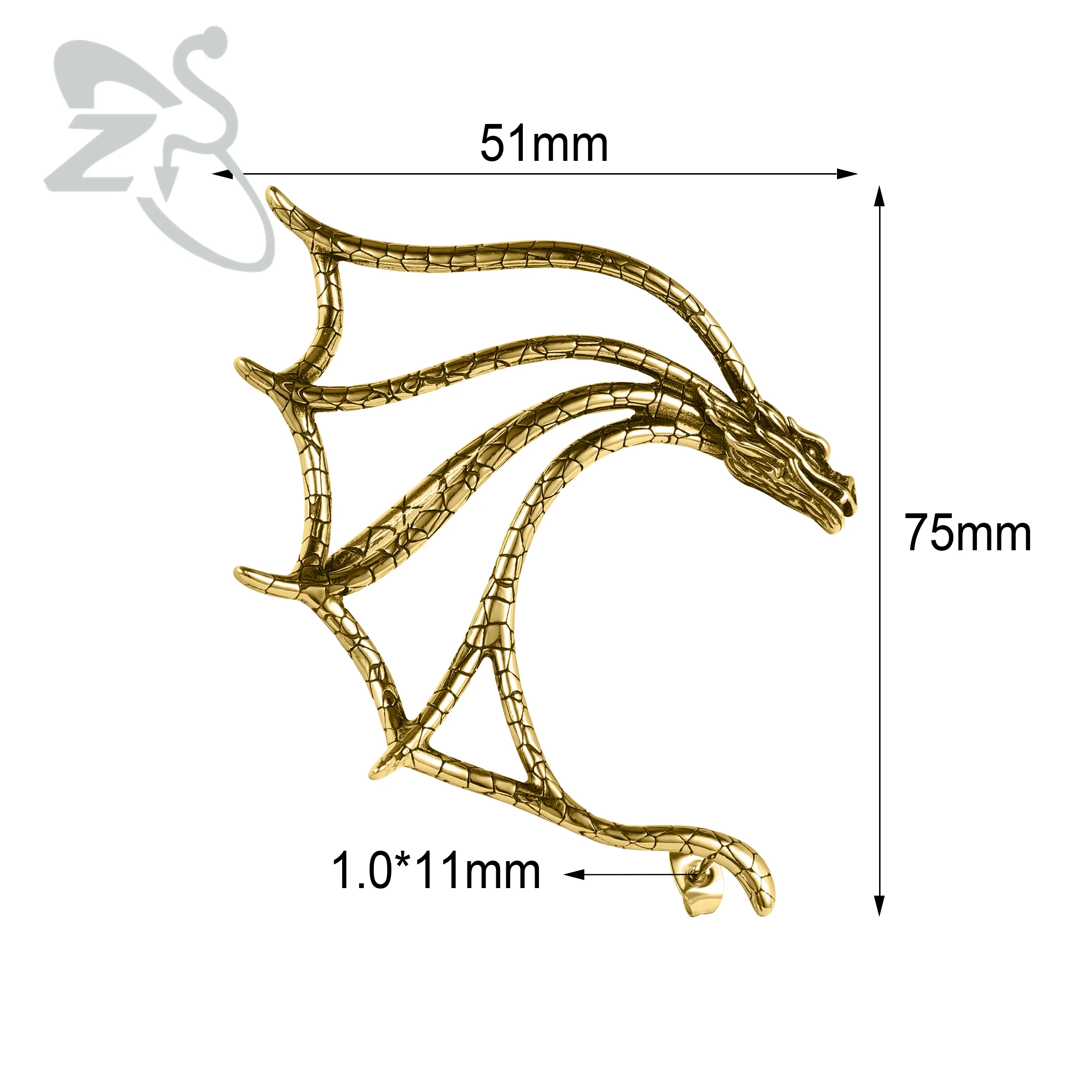 Серьги-гвоздики ZS из нержавеющей стали с драконом для мужчин и женщин готические