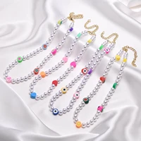 sweet colorful little heart flowers boho beaded clavicle necklaces for women girls jewelry imitated pearl strand bead collar