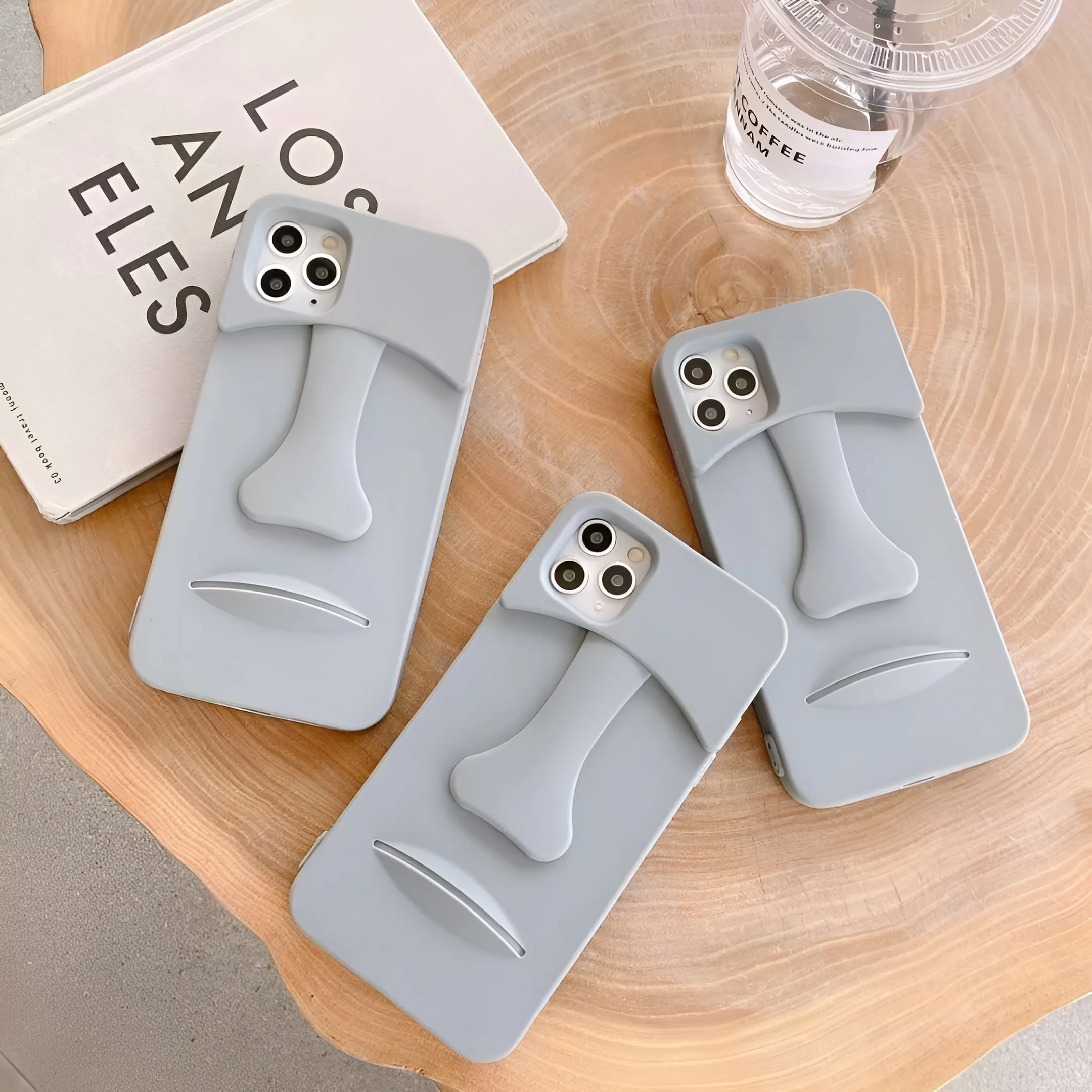 

3D Fashion Design Gray Easter Island Statue Silicone Soft Phone Case For iPhone 13 12 Mini 11 Pro X XR XS Max 6 7 8 Plus SE2020