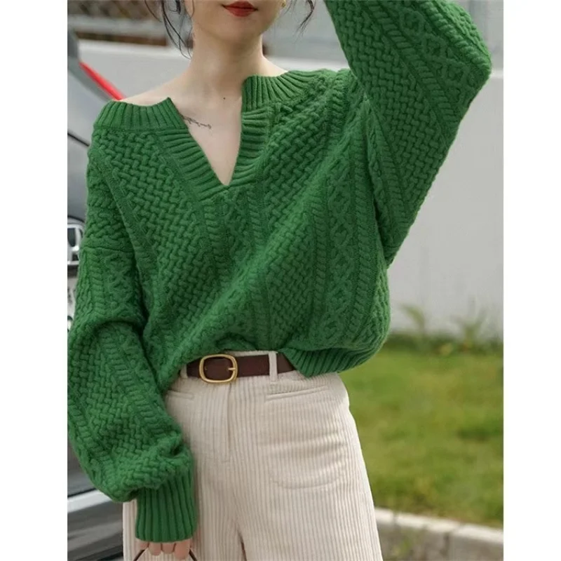 

Женский осенне-зимний свитер в Корейском стиле свободный пуловер утепленный свитер женский новый корейский зеленый вязаный модный топ Зим...