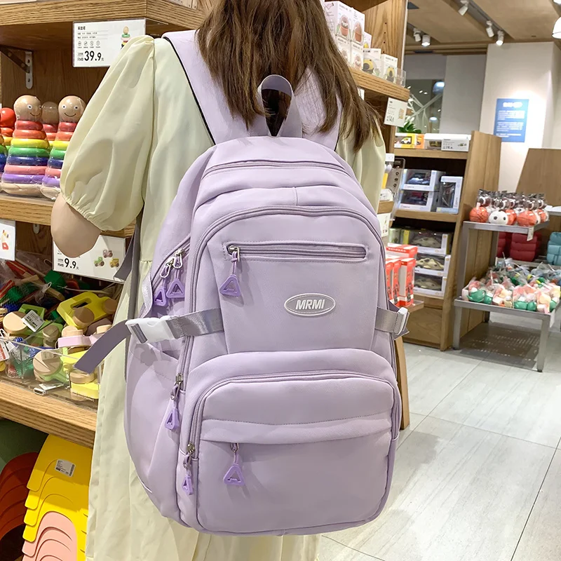 

New Solid Color Women'S Backpack Multi Pocket School Bags For Teenage Girls Anti Theft Laptop Backpack Unisex Casual Travel Bag