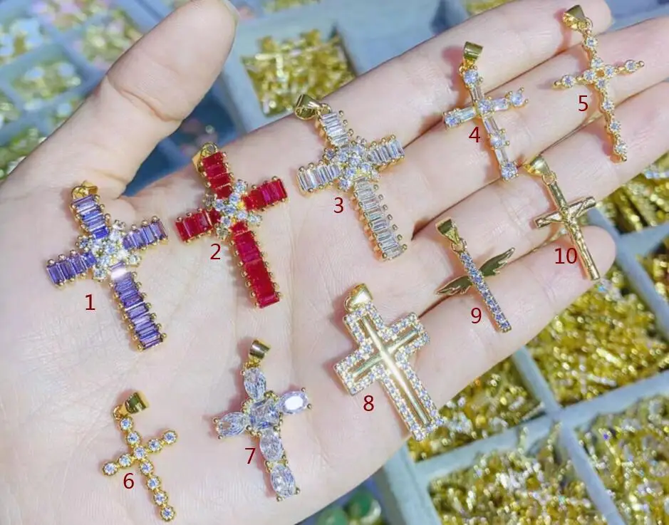 

1 шт. крест ожерелье подвеска позолоченная медь Циркон поставки для ювелирных изделий ожерелье сделать аксессуары Оптовая Продажа gh5f