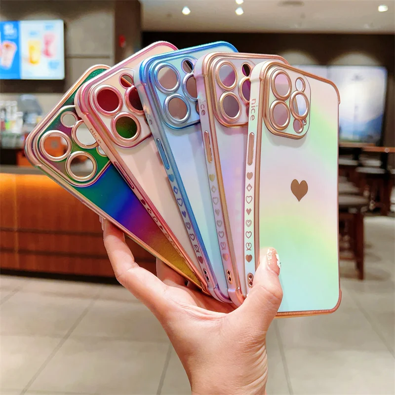 Защитный Радужный роскошный блестящий Жидкий чехол для iPhone 11 12 13 14 15 16 Plus Pro Max