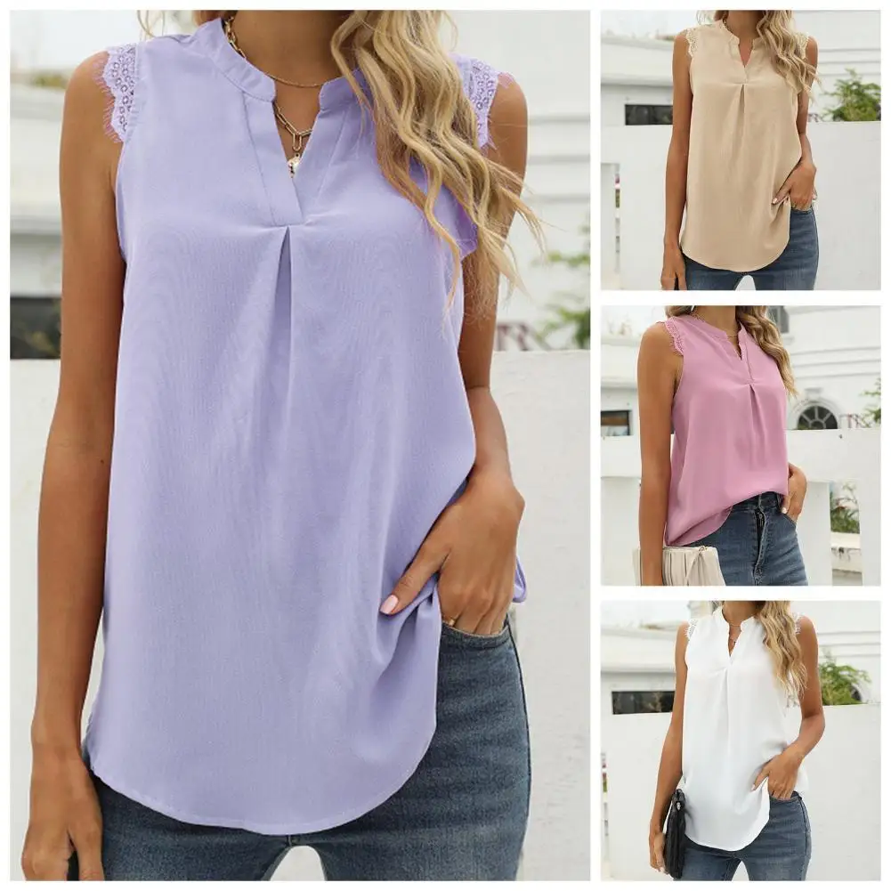 

Women Polka Dot Vest Top Female Print Short Sleeve Loose T-Shirt Blouse Solid Color V Neck Lace Casual Lady Blouse Streetwear