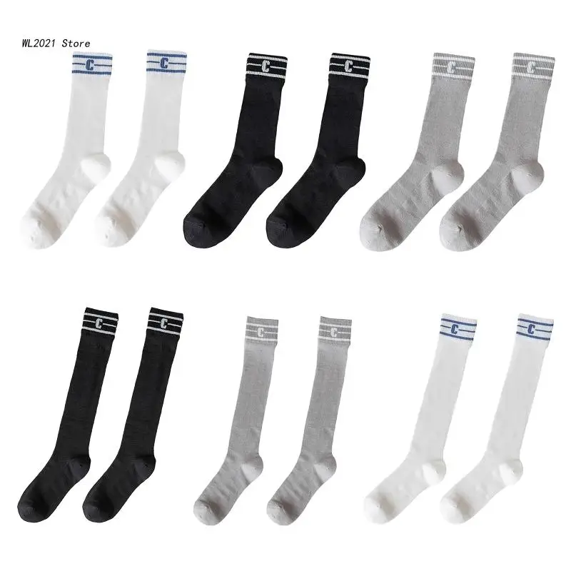 

Однотонные женские носки средней длины, новинка, чулочно-носочные изделия в полоску в стиле коллиеж