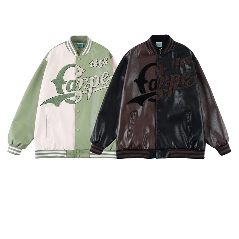 American Street Flocking Embroidered Baseball Jacket Men And Women Fashion Brand Hip Hop Loose Color Matching Couple Jacket Jack
