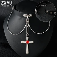 zxmj 2022 new anime necklace cross pendant punk necklace cos vampire red night mengxiang necklace leather collar chain jewelry