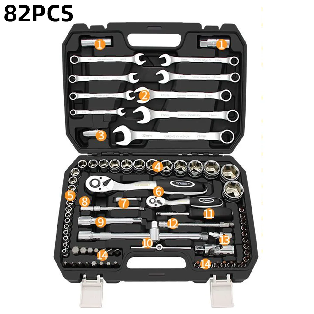 

82 Piece Tool Set Socket Wrench Ratchet Wrench Combination Set Car And Motorcycle Repair Tools Automotive Mechanical Tools