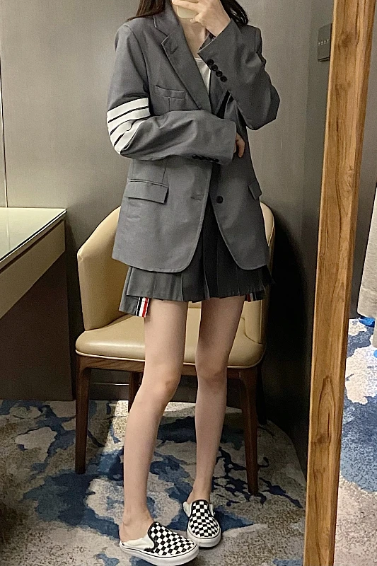 TB Four-bar Suit Women's Thom Loose Slim Long Sleeves Gold Button Suit British Style Classic Lapel Casual Jacket