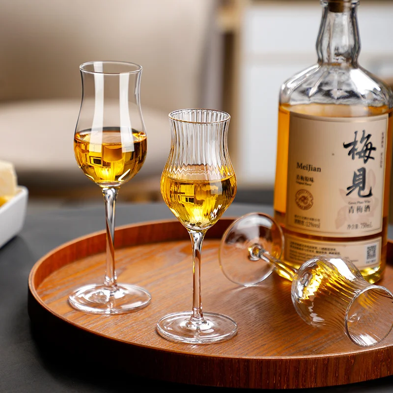 Japanese Style Harp Stripe Whiskey Goblet Glass Crystal Tulips Copita Nosing Whisky Smelling Tasting Cup Cognac Brandy Snifters