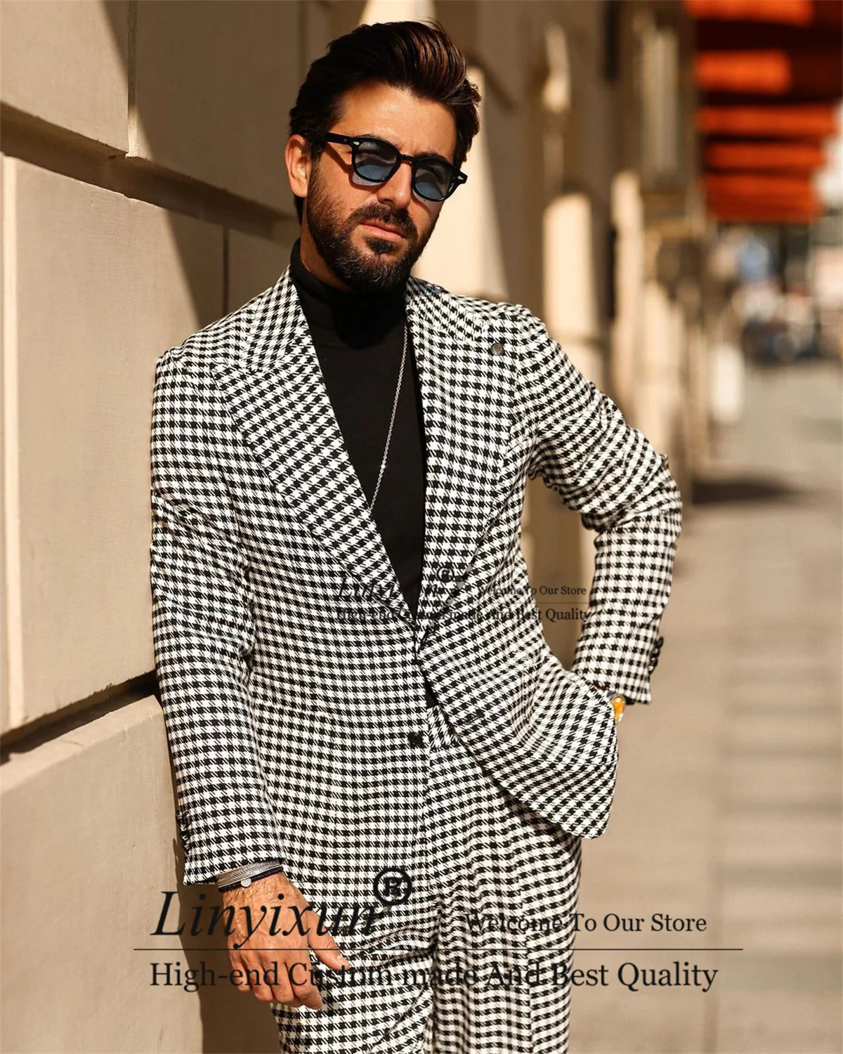 

Модные твидовые мужские костюмы из 2 предметов в черно-белую клетку Свадебные смокинги для жениха деловой мужской блейзер для выпускного вечера terno masculino