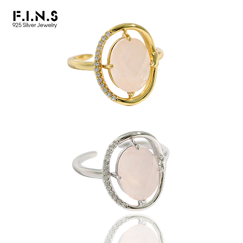 

F.I.N.S Delicate Oval Geometric Pink Crystal Zircon S925 Sterling Silver Ring 2020 NEW Korean Fashion Wedding Rings for Women