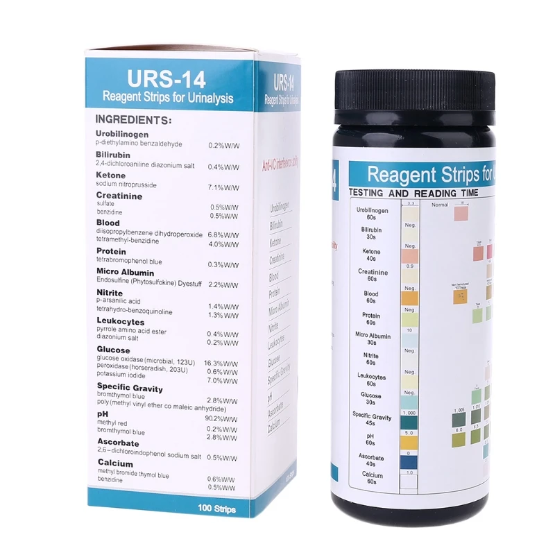 

URS-14 100 полосок для анализа мочи, реагент, тестовая бумага для мочи, тестовые полоски, нукоцитарный уробиноген, протеин, кетон